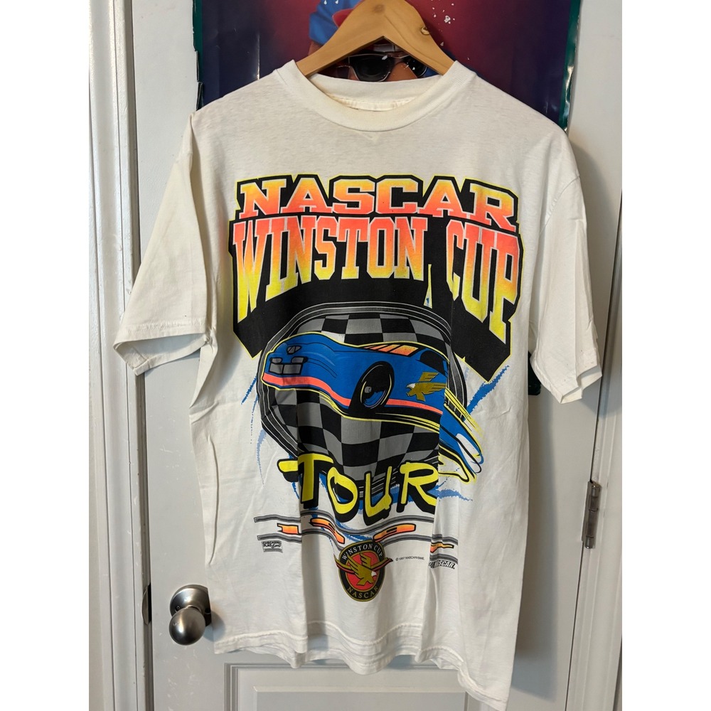 Vintage 1997 NASCAR Winston Cup Tour T-Shirt Checkered Flag Sports White Large